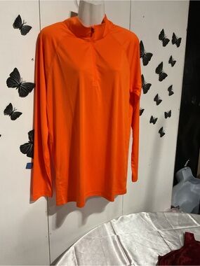 Long Sleeve Mock Neck Women's Top in Bright Orange